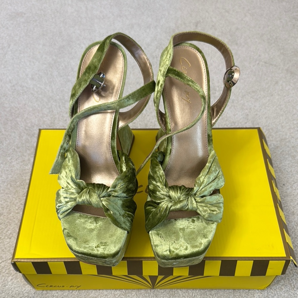 Green Velvet Platform Sandals